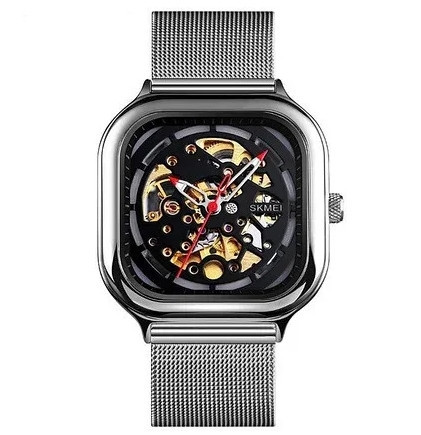 Чоловічий механічний годинник Skmei 9184 скелетон Сріблястий, фото 1