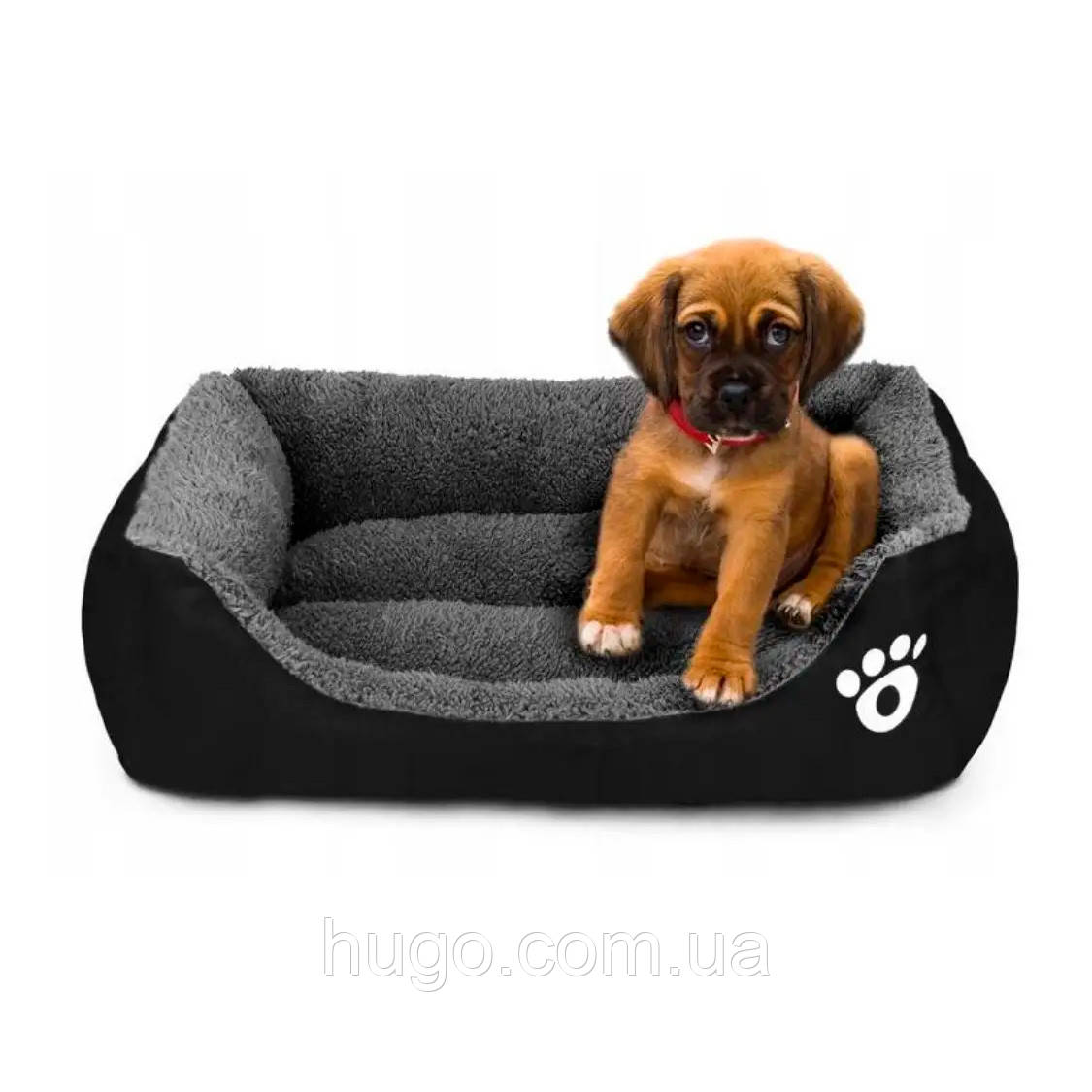 Лежанка для тварин "Комфорт" (47×35×12см), Чорний / Лежанка-пуфік / М'яке ліжко для собак / Ліжко для кота, фото 1