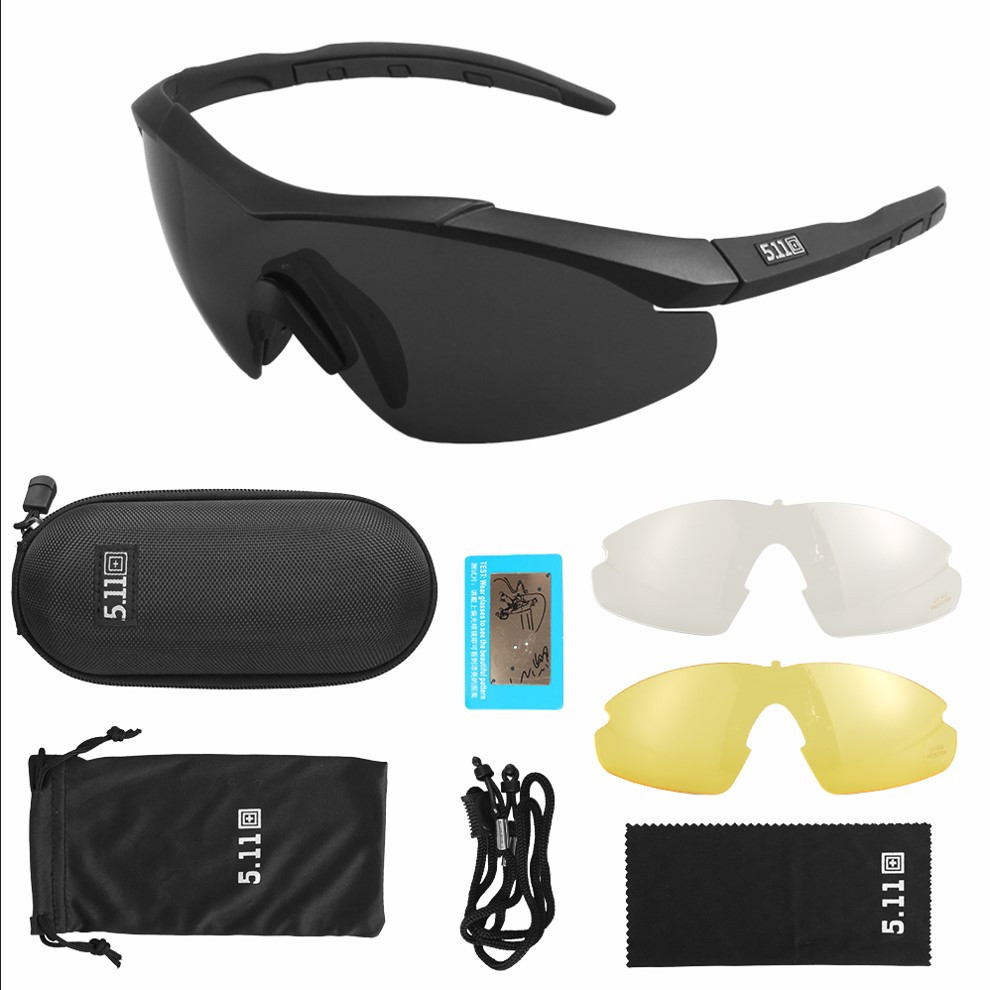 Тактичні окуляри 5.11 Tactical Aileron Shield з 3 лінзами чорна оправа з поляризацією, фото 1