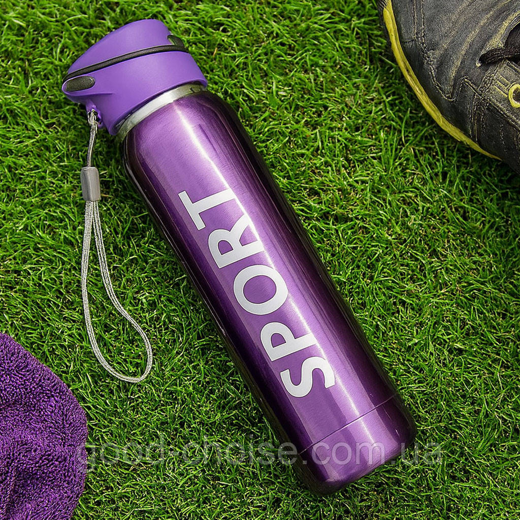 Термос-поільник 500 мл з трубочкою, відтінок Фіолетовий / Вакуумний термос для води / Термопляшка / Еко пляшка для води, фото 1
