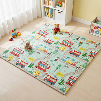 Дитячий термокилимок двосторонній 200х180см, Дорога та Жираф / Розвиваючий килимок для дітей / Ігровий килимок дитячий