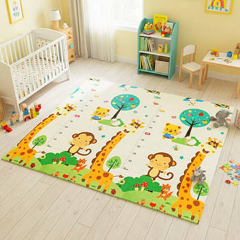 Дитячий термокилимок двосторонній 200х180см, Тварини та Цифри / Розвиваючий килимок для дітей / Ігровий килимок дитячий