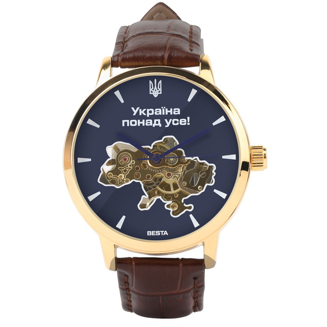 Наручний годинник чоловічий BESTA Skeleton UA Золотий (3051), фото 1