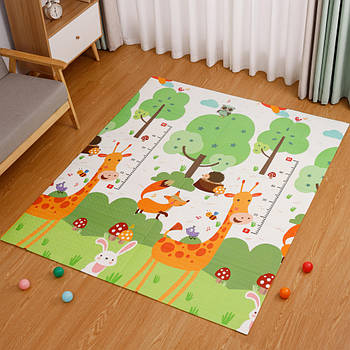 Дитячий термокилимок двосторонній 180х150см, Ведмедик та жираф / Ігровий килимок дитячий / Розвиваючий килимок для дітей