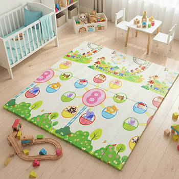 Дитячий термокилимок двосторонній 180х150см, Слоник і карусель / Ігровий килимок дитячий / Розвиваючий килимок для дітей