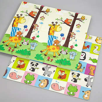 Дитячий термокилимок двосторонній 180х150см, Жираф та тварини / Ігровий килимок дитячий / Розвиваючий килимок для дітей