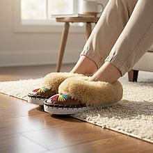 Шкіряні жіночі капці на овчині 074