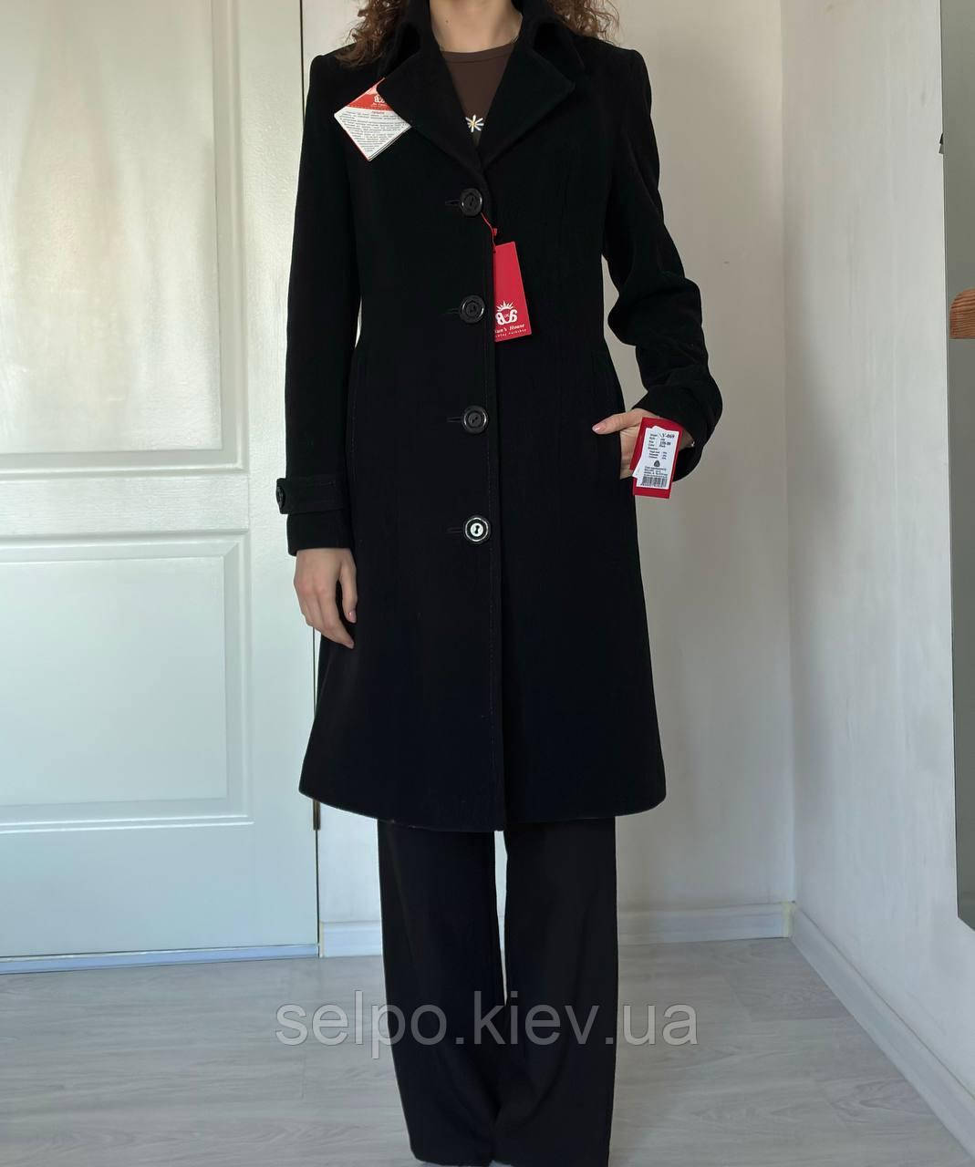 Пальто чорне з ІТАЛЬЯНСКОЇ шерсті, різь.44, зріст 158-175 ягня-70, кашемір-20, поліамід-10, фото 1