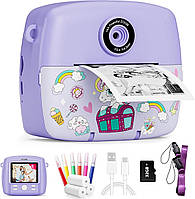 Дитяча камера миттєвого друку ASTGMI для дівчаток і хлопчиків, цифрова камера високої чіткості 1080P з кольоровими ручками