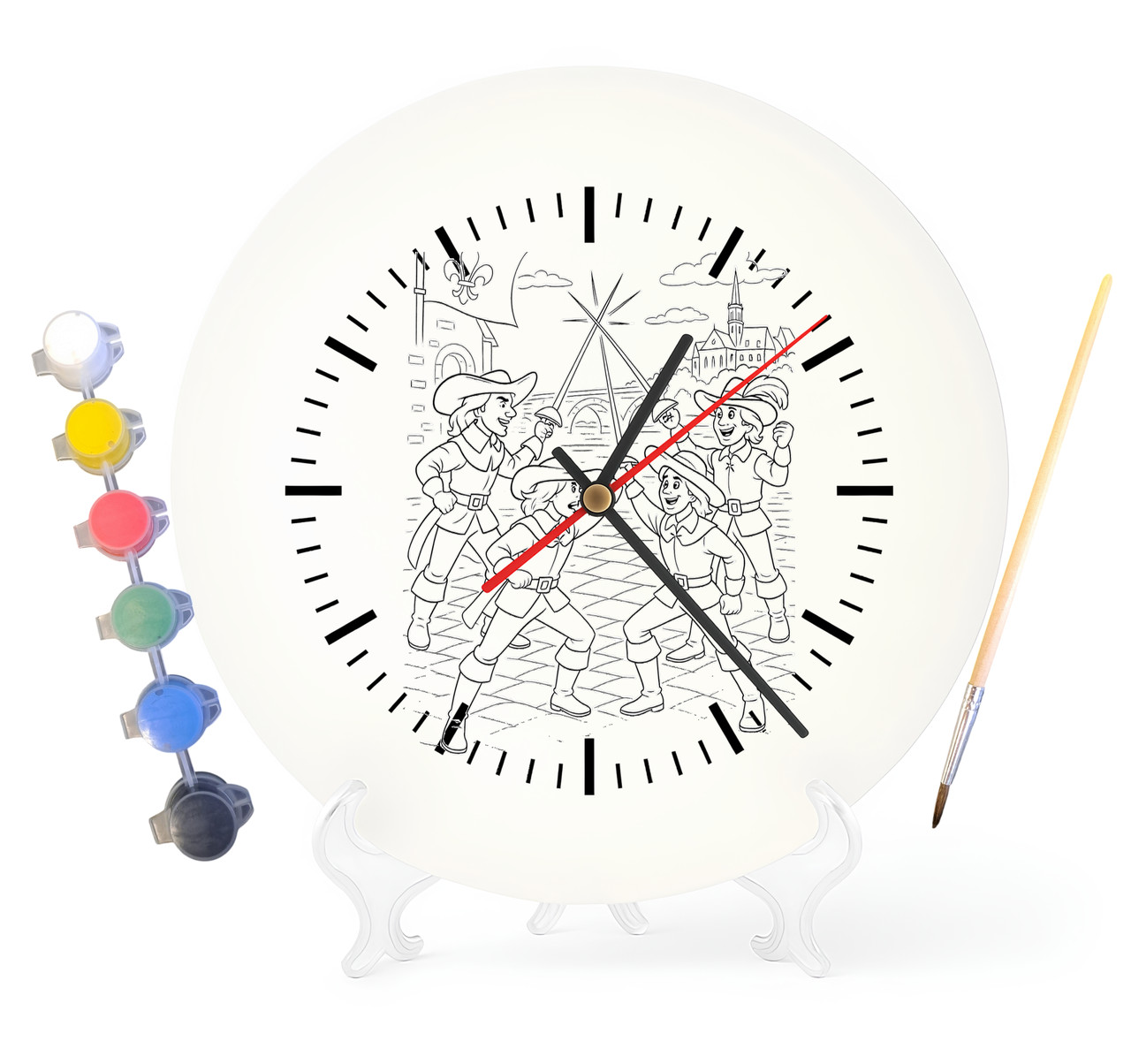 Дитячий набір для творчості годинник-розмальовка Д'артаньян и три мушкетера (за мотивами книги Александра Дюма) 30 см (Г0002), фото 1