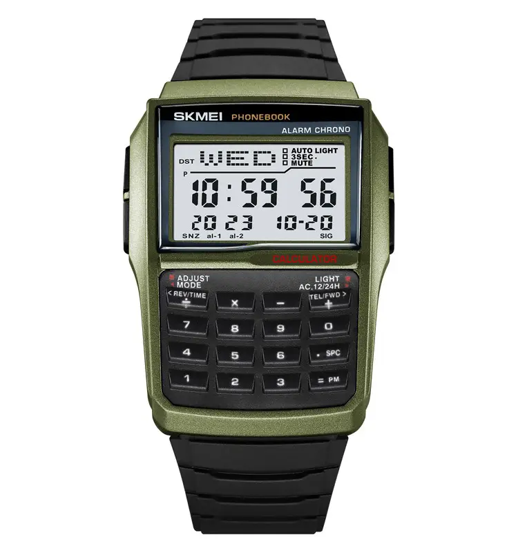 Чоловічий наручний годинник із калькулятором Skmei 2255 Зелений, фото 1