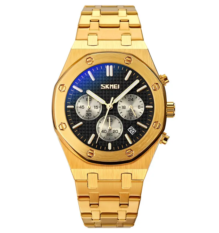 Чоловічий наручний класичний годинник Skmei 9296 Золотистий, фото 1