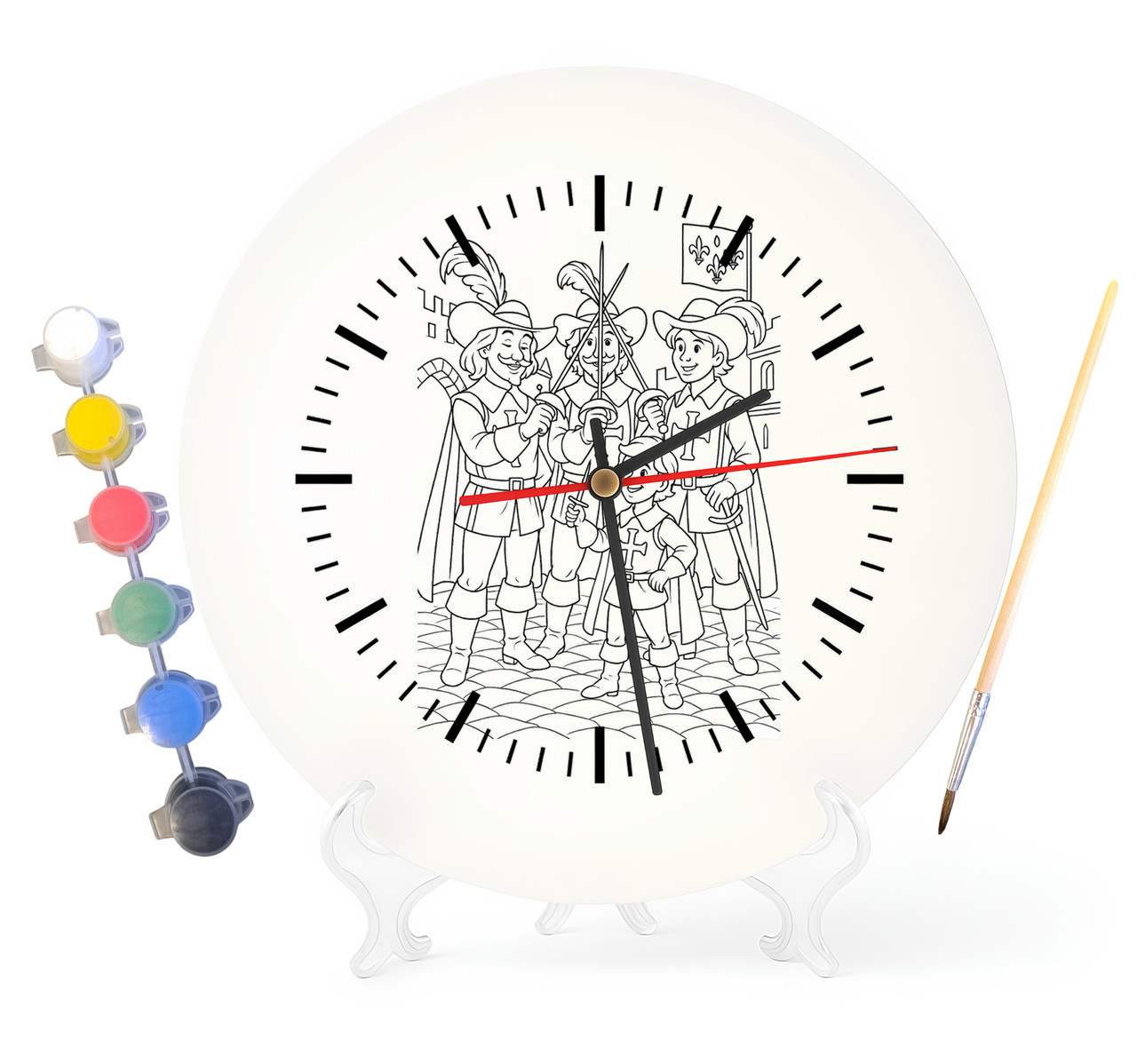 Дитячий набір для творчості годинник-розмальовка Д'артаньян и три мушкетера (за мотивами книги Александра Дюма) 30 см (Г0003), фото 1