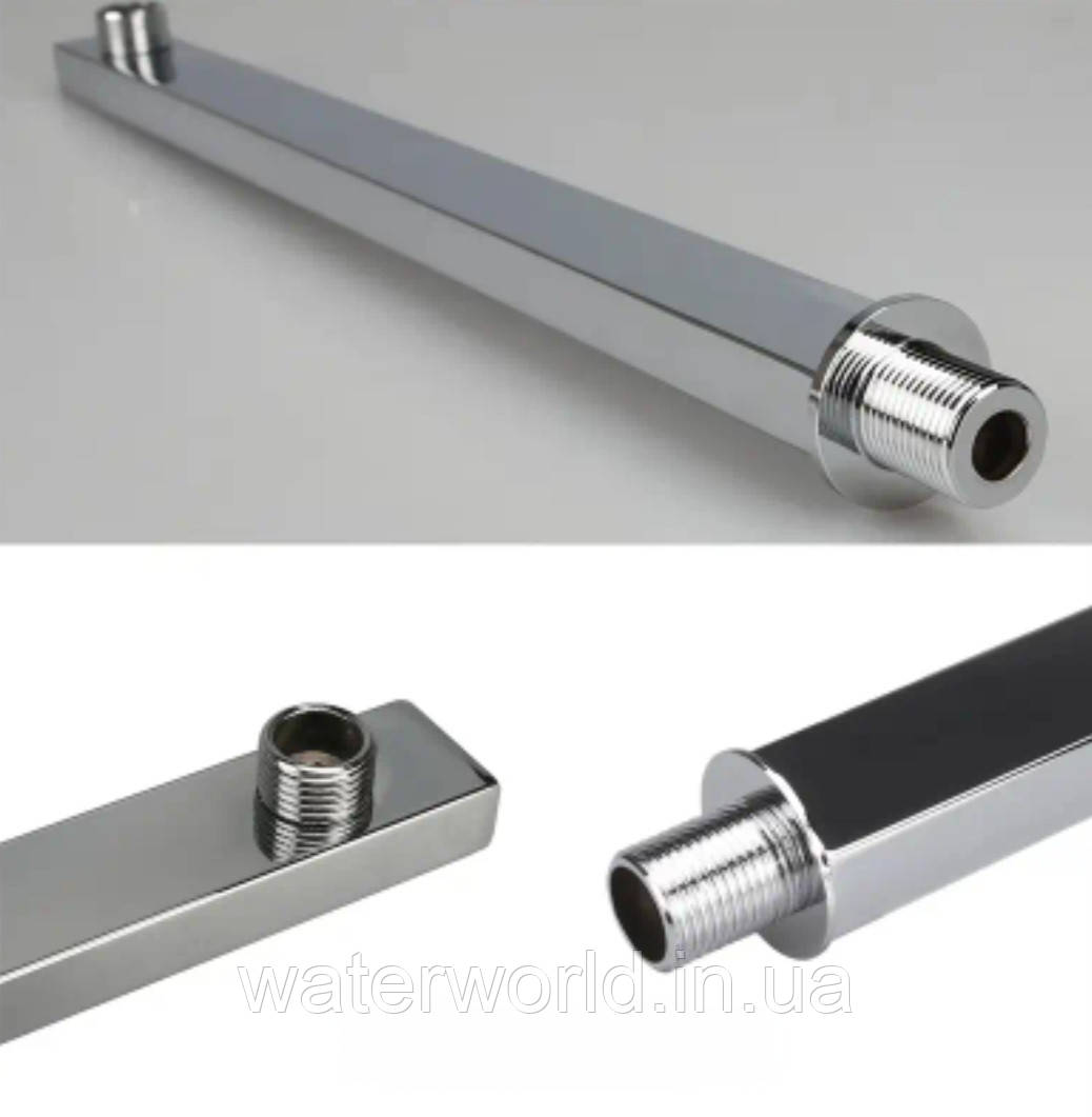 Квадратний тримач верхньої лійки для душової кабіни 400 мм з нержавіючої сталі з хромованим покриттям, фото 1