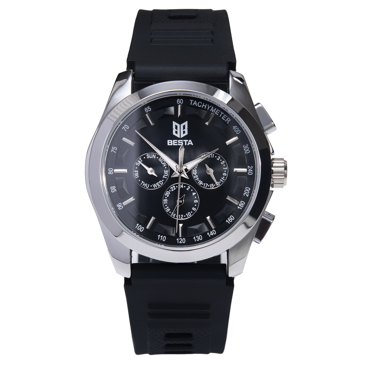 Наручний годинник чоловічий BESTA Walker Elastic Black 2 ремінці Сріблястий (3596), фото 1