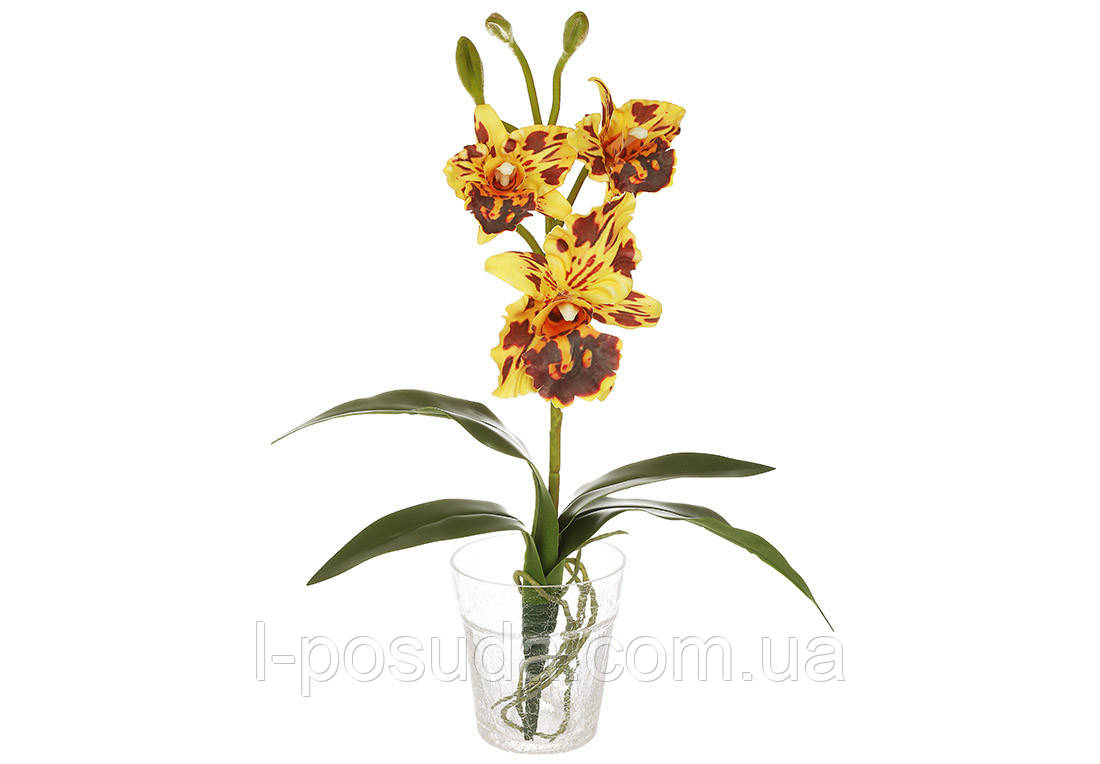 Гілка орхідеї декоративна латекс жовто-бордова 49 см, фото 1