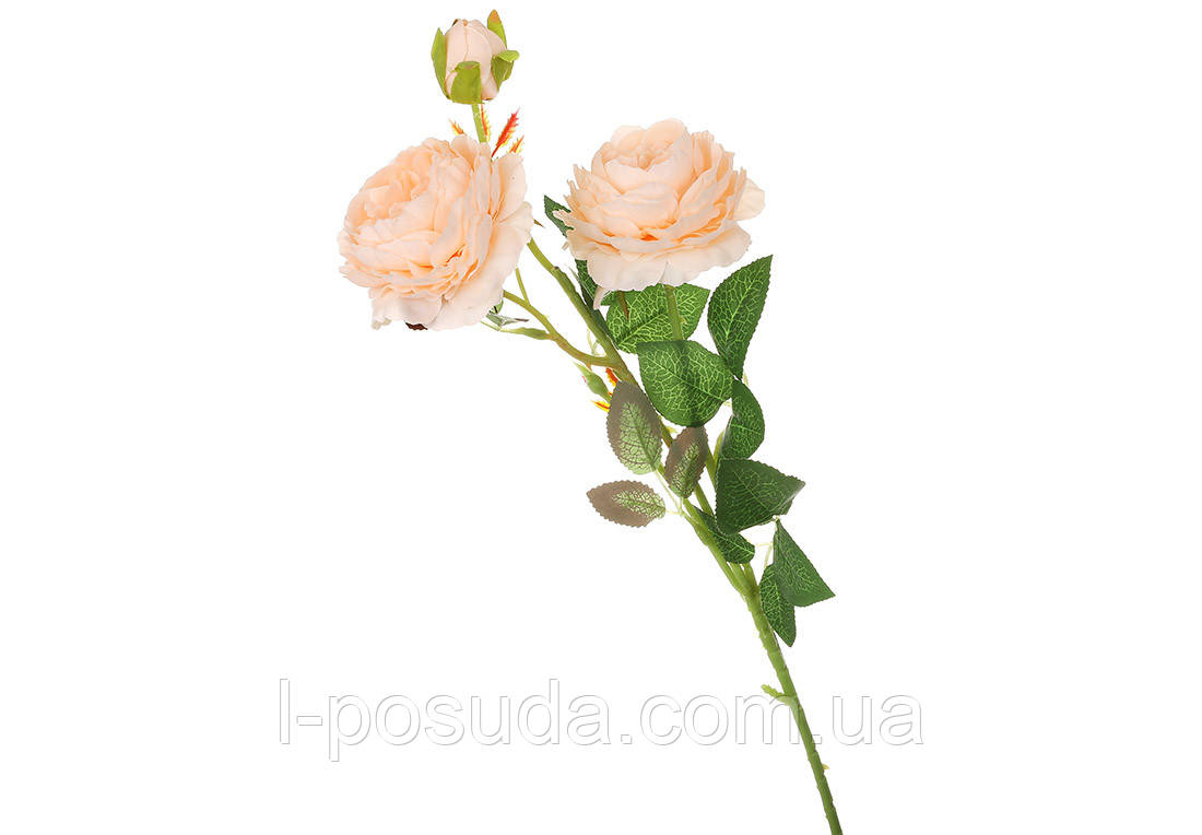 Штучна гілка персикової троянди 60 см, 2 квітки, фото 1