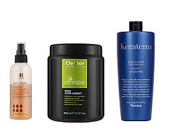 Комплекс для реконструкції та відновлення волосся шампунь Fanola Keraterm 1л., маска Oyster Cannabis 1л., спрей RLine Argan 200мл.