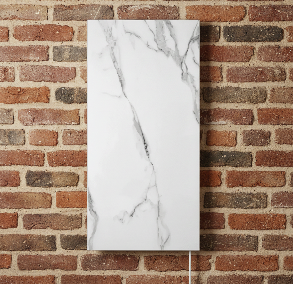 Вертикальна керамічна панель опалення з програматором Flyme 400ТW білий мармур, фото 1