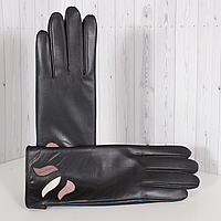 Рукавички жіночі шкіряні L3515-1 чорні з пелюстками