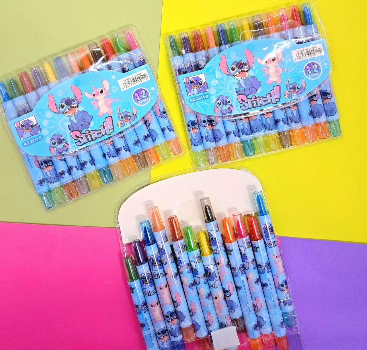 Олівці воскові 12 шт пластикові Стіч, фото 1