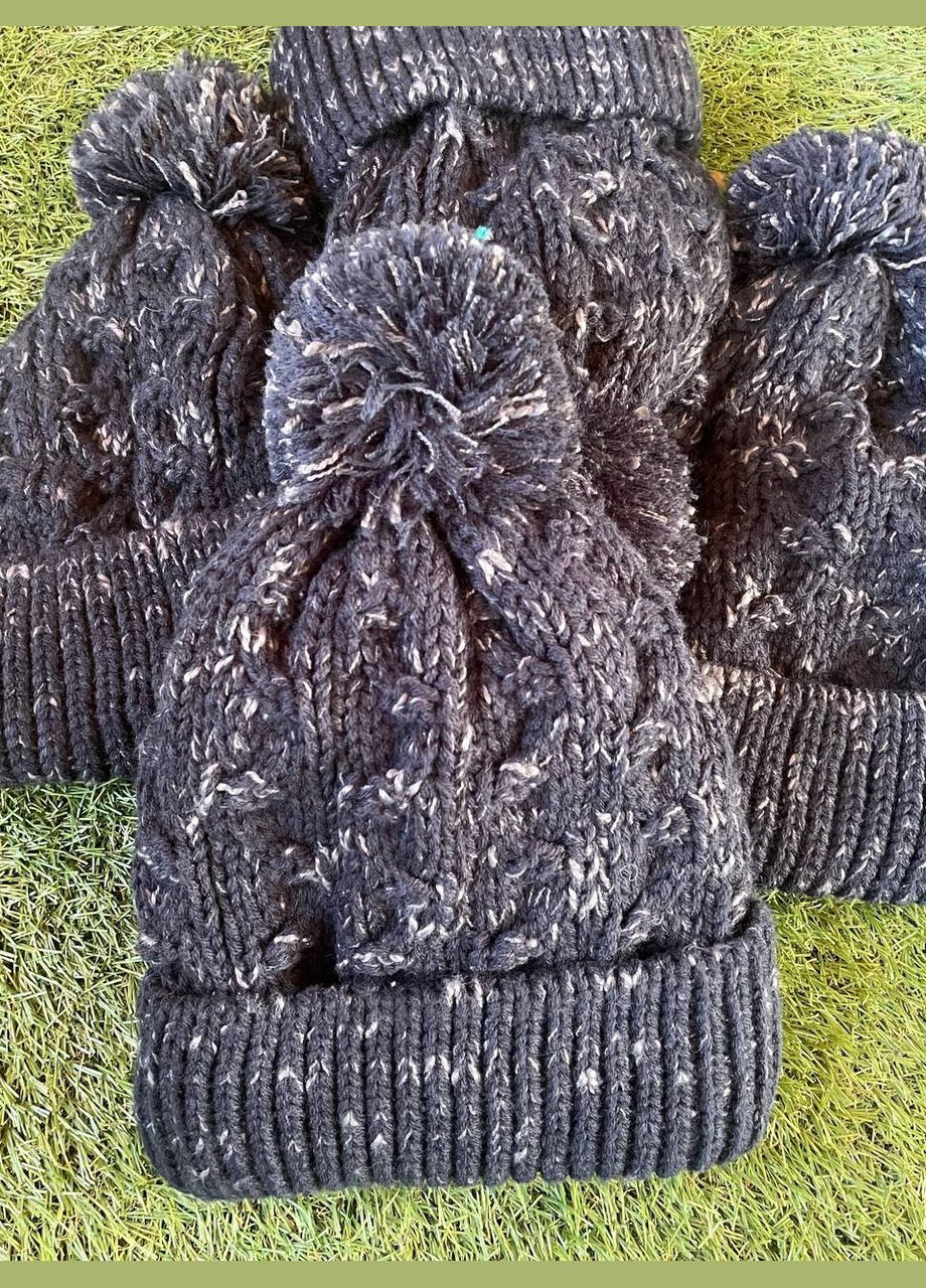 В'язана жіноча шапка зимова C&A синя та чорна, фото 1