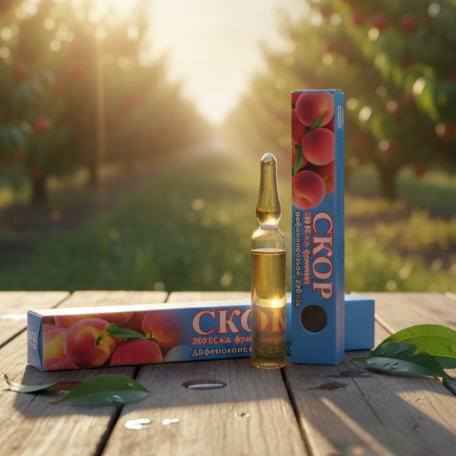 Фунгіцид Скор 1,6 мл — системний розчин для захисту яблуні, томатів, картоплі та персика від грибкових захворювань, фото 1