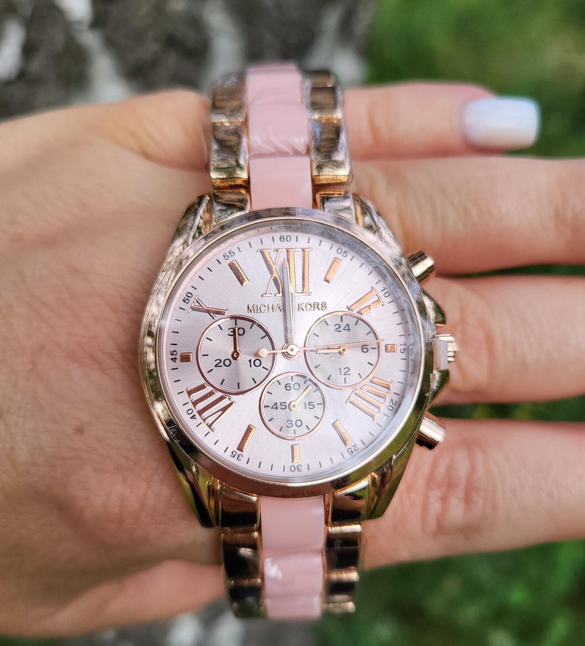 Жіночий наручний годинник Michael Kors рожевий із золотом брендовий годинник із металевим ремінцем, фото 1