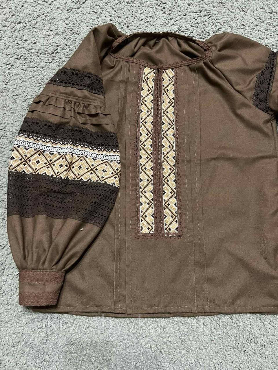 Блузка шоколадного кольору з вишивкою “Карамельна осінь”, фото 1