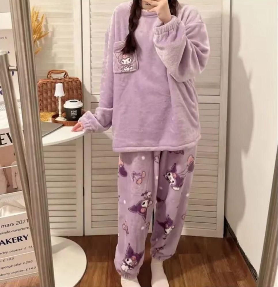 Піжама Куромі підліткова Over size тепла плюш брюки світшот колір фіолетовий розмір 152–160, фото 1