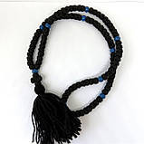 Чотки чорні із синіми бусинами, плетені на 100 вузлів, фото 2