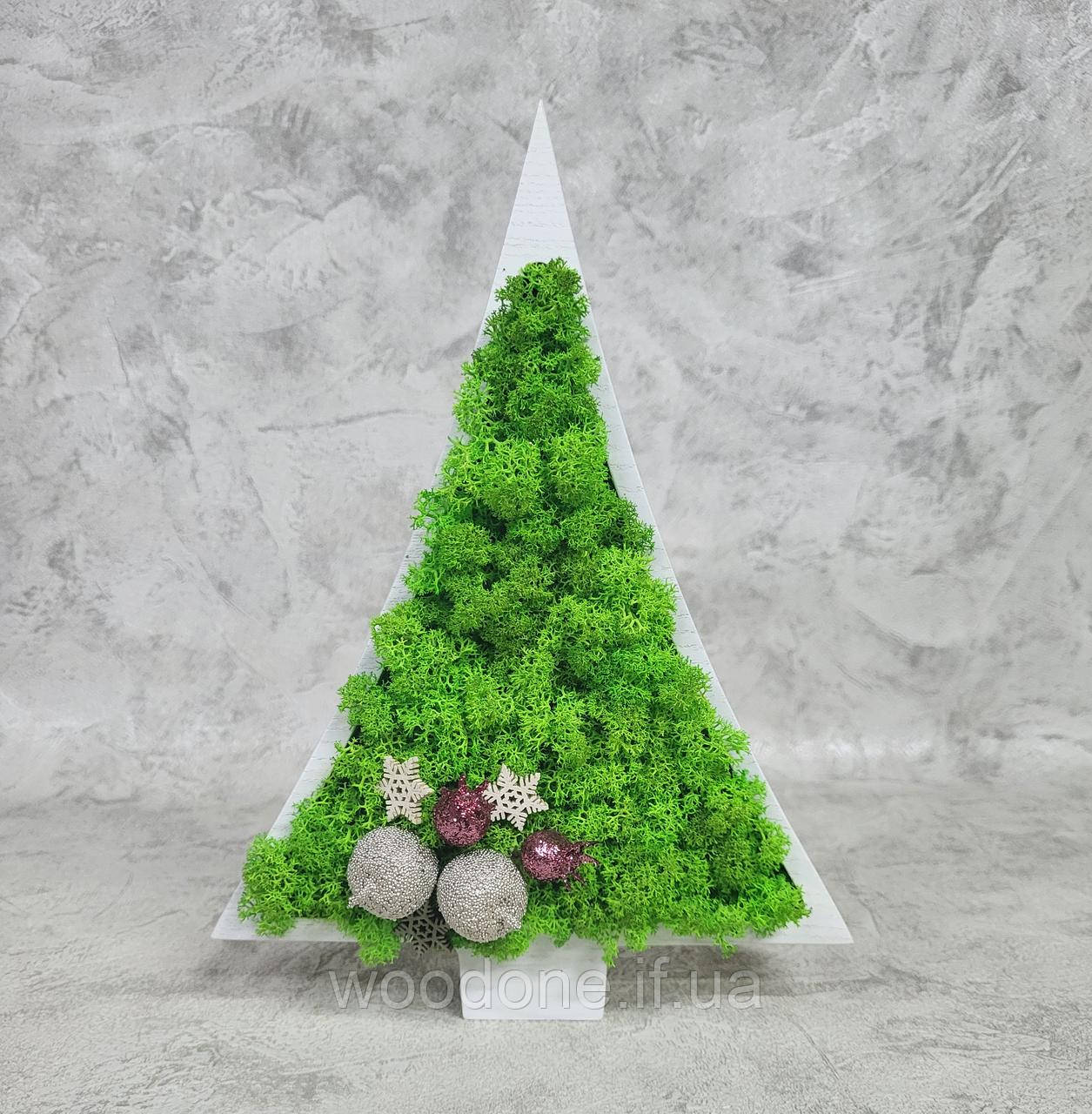 Декоративна ялинка з натурального дерева та стабілізованого моху, фото 1