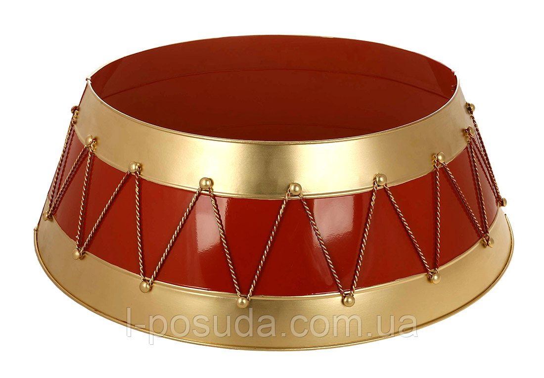 Металева підставка-спідниця для ялинки червоно-золота 48.5×65×22.5 см 🎄 Декоративний кожух для ніжок штучної ялинки, фото 1