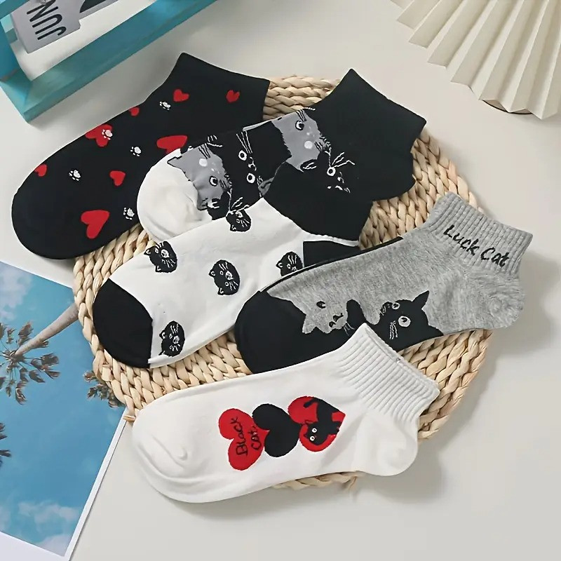 Набір 5 пар жіночих шкарпеток "Милі коти та сердечка" дихаючі до щиколотки IgnisFlos234, фото 1