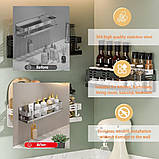 Полиця для душу без свердла, полиці для ванної з неіржавкої сталі для настінного кріплення зі знімним гачком Самоклейна, фото 4