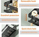 Полиця для душу без свердла, полиці для ванної з неіржавкої сталі для настінного кріплення зі знімним гачком Самоклейна, фото 5