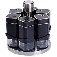 Набір баночок для спецій 6 шт на поставці по 120 мл карусель Чорний HP-1308