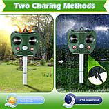 Qualirey 2 Pack Сонячний ультразвуковий репелент від тварин, USB-репелент для кішок Відкритий підвісні пристрої для стримування, фото 4