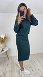 Смарагдовий жіночий костюм зі щільної трикотажної ангори: кофта та спідниця, фото 2