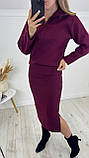 Бордовий жіночий костюм зі щільної трикотажної ангори: кофта та спідниця, фото 2