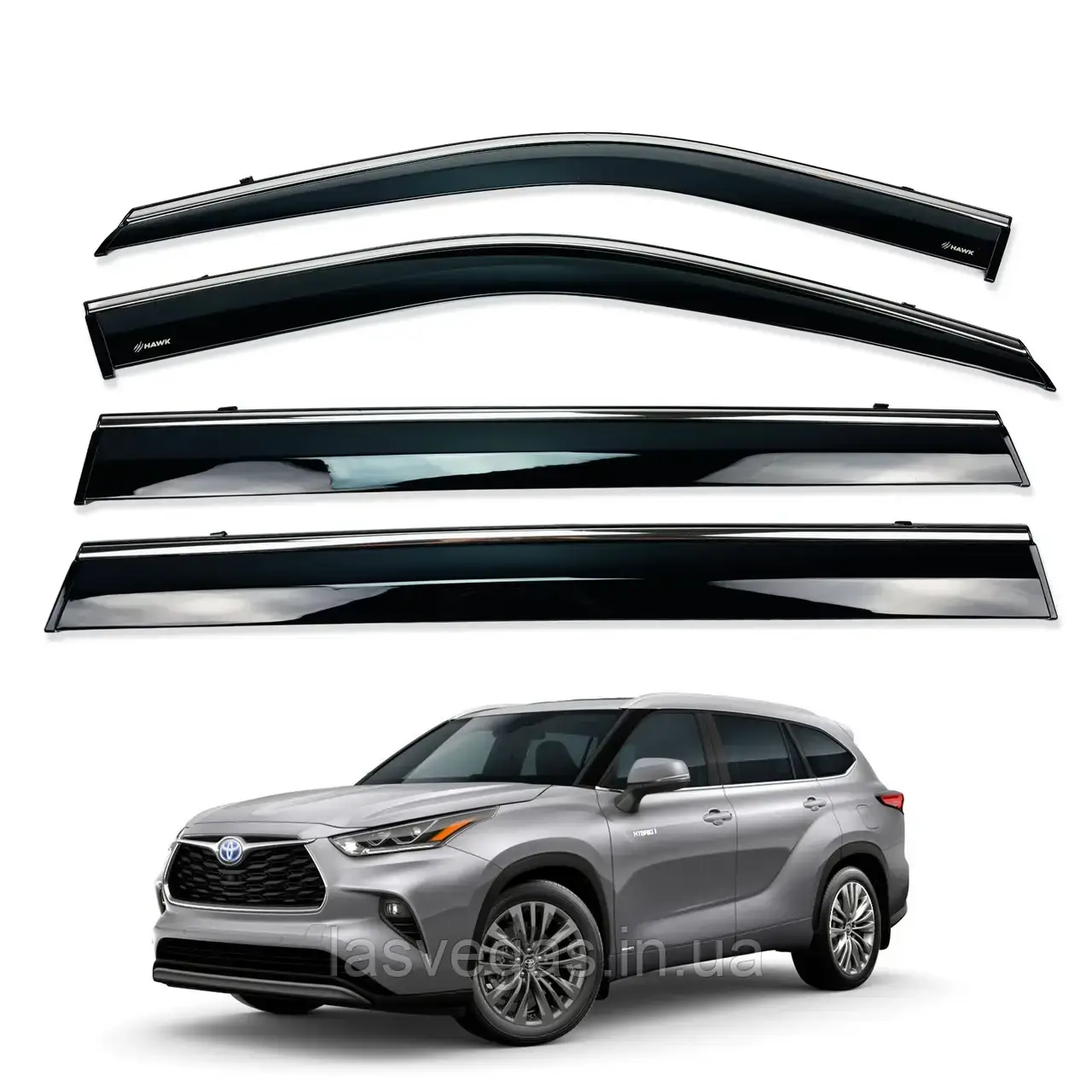 Дефлектори вікон із хром молдингом, вітровики Toyota Highlander 2020- 6шт, фото 1