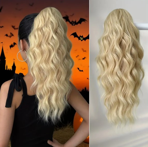 Шиньйон хвіст хвилястий на крабі з утяжкою пшеничний блонд густий 46 см, фото 1