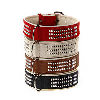 Шкіряний нашийник для собак з металевою фурнітурою 35 мм, червоний, 5312