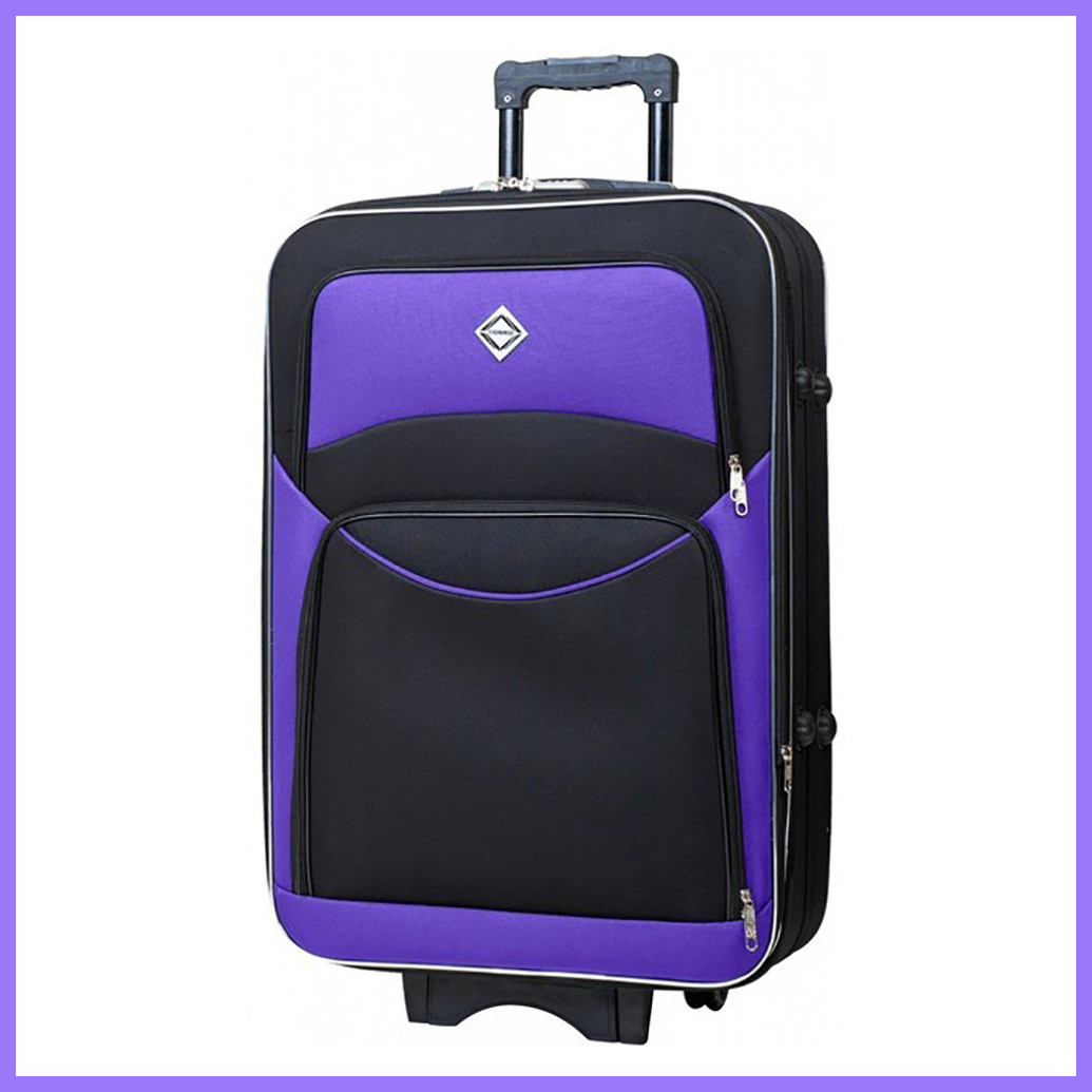 Дорожня валіза на колесах Bonro Style M невелика тканинна чорно-т. синя з кодовим замком і висувною ручкою