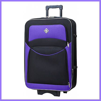 Дорожня валіза на колесах Bonro Style M невелика тканинна чорно-т. синя з кодовим замком і висувною ручкою, фото 1