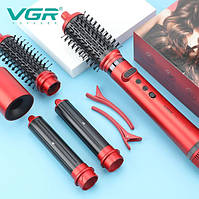 Обертовий фен-стайлер VGR V-475 у комплекті 5 насадок, потужність 1500 Вт, об'єм і блиск волосся, холодне повітря, іонізація Черво