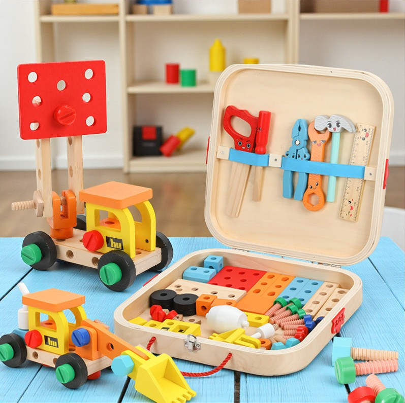 Набір дитячих інструментів дерев'яний у кейсі "Будівельник" 50де. Kids Toolbox, дитячий конструктор-інструментів, фото 1