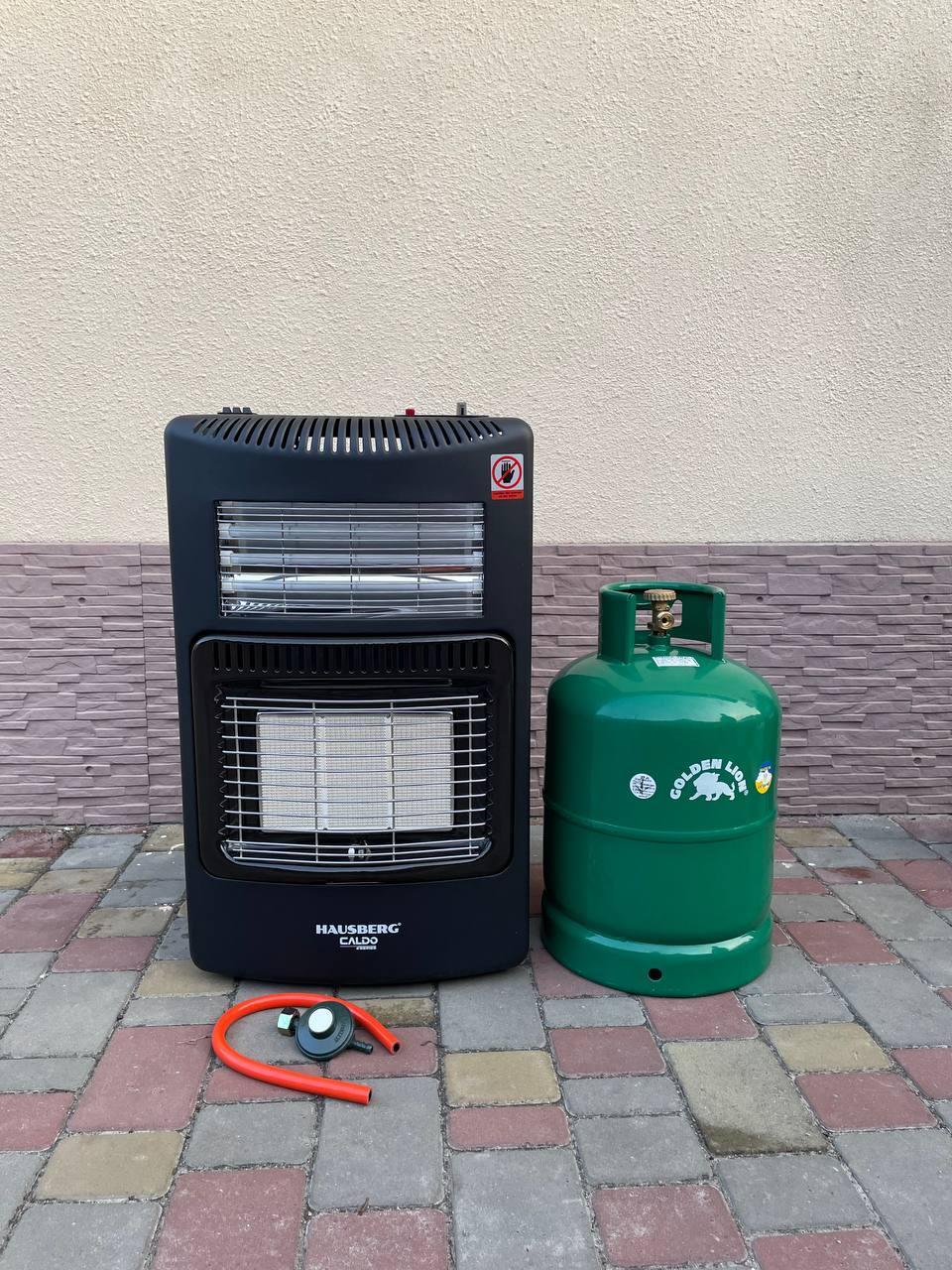 Газовий комплект обігрівач 2 в 1 Hausberg HB-1022NG (редуктор, шланг) + балон Rudyy 27л, фото 1