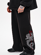 Широкі спортивні штани з вишивкою "Рюу", чорний