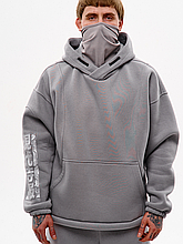 Худі з вшитою балаклавою та вишивкою "Рюу", сірий